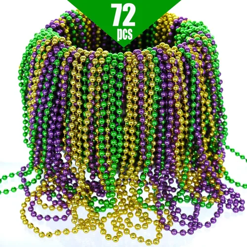 Vista 2 de GiftExpress 72 collares de cuentas de Mardi Gras a granel, collares de carnaval de 33 pulgadas para fiesta de Navidad, collar de disfraz del día