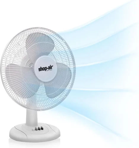 Vista 7 de Shop-Air Ventilador de mesa oscilante de 12 pulgadas, 3 velocidades, circulación de aire silenciosa y potente, inclinación de cabeza ajustable