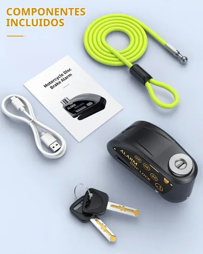 Vista 5 de Candado recargable Onvian para motocicleta con alarma de 120 dB y cable de recordatorio de acero de 1.8 m, para motocicletas, bicicletas, ebikes