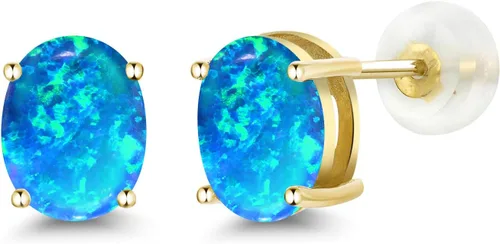 Vista 300 de Gem Stone King Aretes de oro de 14 quilates con piedra natal ovalada de 0.315 x 0.236 in Aretes de oro para mujer