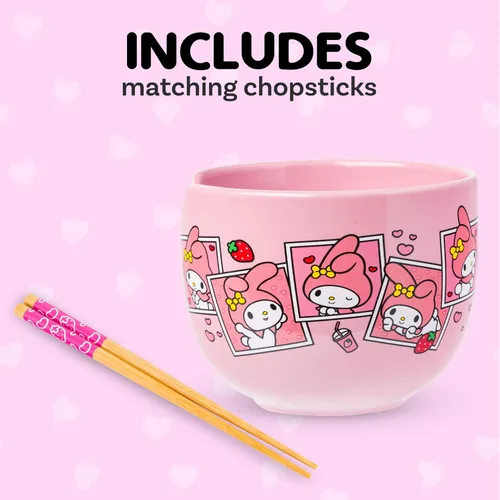 Vista 143 de Silver Buffalo Hello Kitty y sus amigos Chococat - Tazón de cerámica para ramen y arroz con palillos, patrón a cuadros, apto para microondas, 20