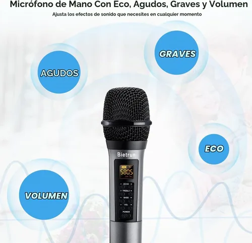 Vista 3 de Micrófono inalámbrico, micrófono de karaoke de mano dinámico de metal UHF, receptor recargable (funciona 6 horas), rango de 160 pies, para karaoke