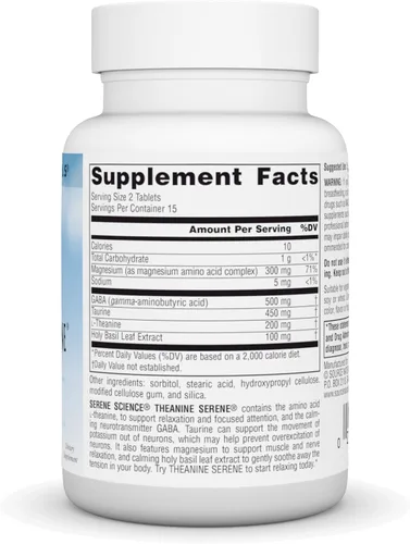 Vista 2 de Source Naturals Teanina Serena, Mente y Cuerpo Calma*, con GABA - Formlua Vegetariana - 30 Tabletas
