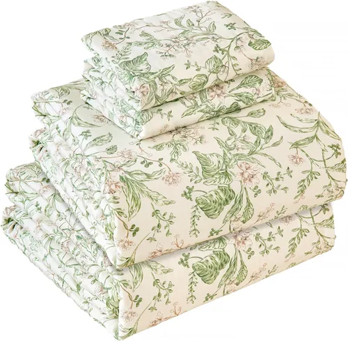 Vista 31 de Zusbest Juego de sábanas florales de 100 % algodón percal, color naranja y amarillo, juego de sábanas suaves y transpirables con diseño botánico