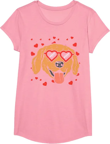 Vista 107 de Golden Retriever cara corazón gafas día de San Valentín perro regalo camiseta Negro