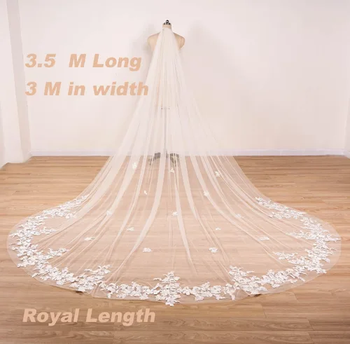Vista 3 de ELAWBTY 1 Tier Floral Lace Wedding Bridal Veil For Bride