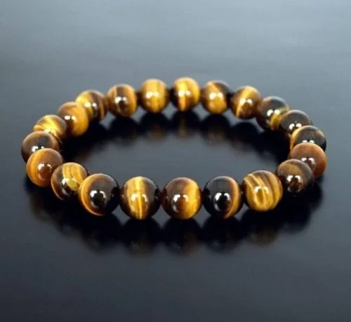 Vista 6 de USA Deals - Pulsera elástica 365 con ojo de tigre natural, piedras preciosas para yoga, energía curativa para hombres y mujeres, tamaño libre, Gema
