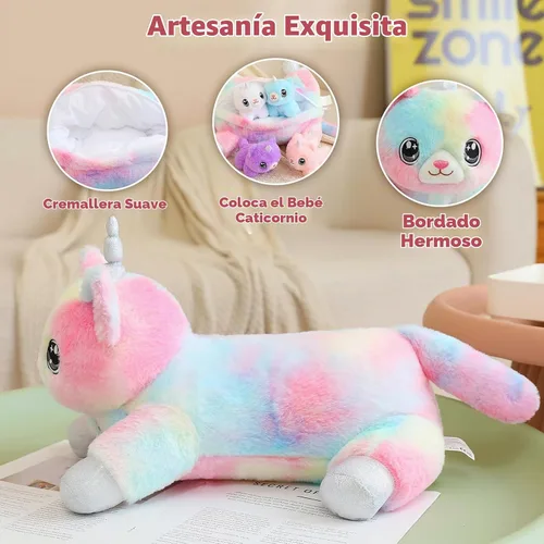 Vista 5 de SQEQE Gato Unicornio de Peluche Mamá Gato Unicornio con 4 Lindos Gatitos Bebé - Regalos de Cumpleaños de Peluche para Niños y Niñas Caticornio