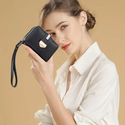 Vista 7 de Cartera de tarjetas para mujer con protección RFID de hasta 24 ranuras para tarjetas Negro Cartera RFID