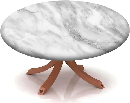 Vista 34 de Mantel redondo ajustable con patrón de mármol, borde elástico, adecuado para catering y cocina, se puede limpiar para mesas redondas de comedor