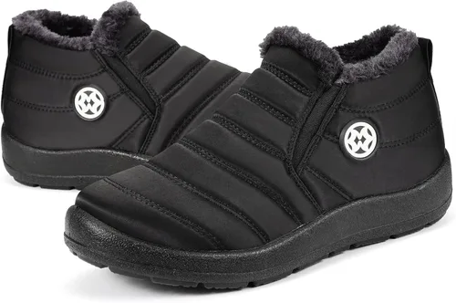 Vista 5 de Botas de nieve de invierno con forro de piel cálida para mujer, impermeables, botines al aire libre, zapatos cómodos para mujer