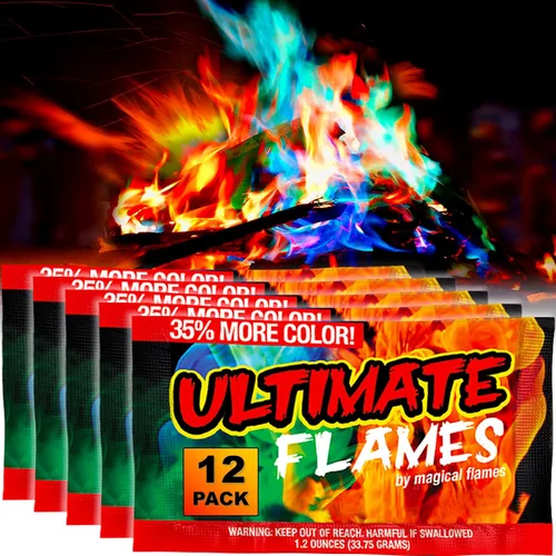 Vista 10 de Paquetes de Color de Fuego Magical Flames (Paquete de 5), Fuego Multicolor Vibrante para Hogarejos, Fogatas, Hogueras y Chimeneas - Accesorios