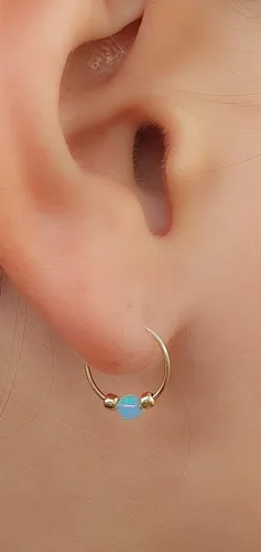 Vista 3 de Gold Hoop Earrings for women - Blue Opal Huggie Earrings- Lobe Snug Hoop Earring- Gold Hoop Earrings - Minmalist Earrings - Dainty Hoop Earrings for