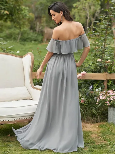 Vista 2 de Ever-Pretty 00968 - Vestido largo de fiesta para mujer, con volantes, hombros descubiertos y abertura lateral, ideal para la playa