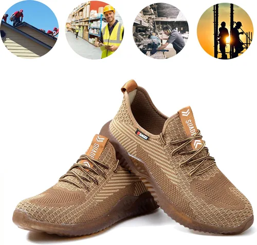 Vista 5 de SUADEX - Zapatos de trabajo indestructibles con punta de acero para hombres y mujeres, ligeros, a prueba de punciones, ventilados