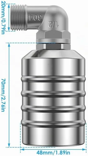 Vista 6 de Válvula de flotador automática, válvula de flotador de agua de 1/2 a 3/4 pulgadas, válvula de flotador de acero inoxidable 304 totalmente automática