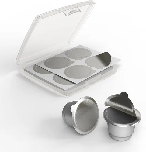 Vista 2 de Tiplot - Tapas de aluminio para cápsulas reutilizables Nespresso OriginalLines 200 unidades, sellos adhesivos de aluminio autoadhesivos, 200