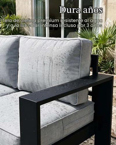 Vista 6 de LayinSun - Juego de muebles de patio de aluminio para exteriores de 4 piezas, sofá de conversación moderno de metal con mesa de café y cojines Negro