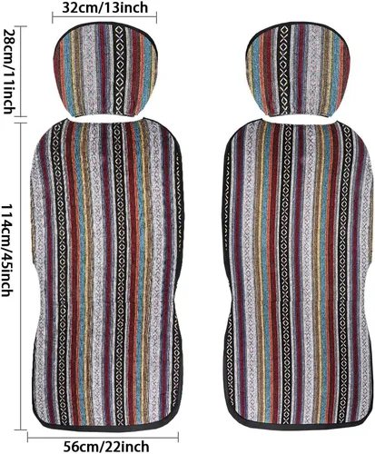 Vista 3 de Funda de Asiento de Coche Manta Baja Saddle 4PCS Delantera a Rayas Multicolor, Funda de Asiento Hippie Boho de Ajuste Universal para Toyota, Honda