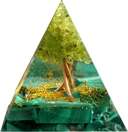 Vista 15 de Árbol de la vida hecho a mano Orgonita Pirámide Peridoto con Piedra de Cristal de Obsidiana Positivo Reiki Generador de Energía Curativa Colección