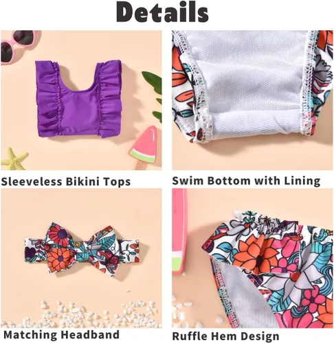 Vista 2 de Aalizzwell Traje de baño de bikini para bebé niña con diadema