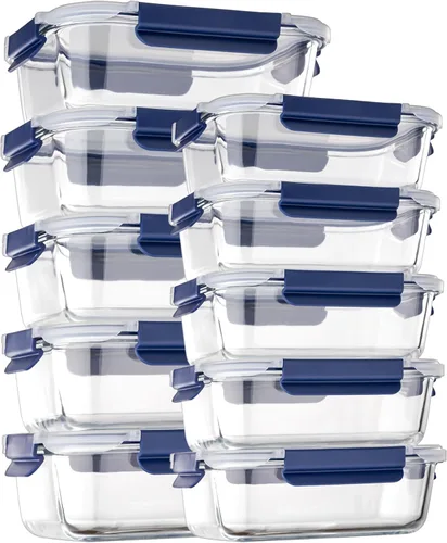 Vista 10 de coccot Recipientes de vidrio para almacenamiento de alimentos con tapas herméticas, recipientes de vidrio para preparación de comidas con tapas a