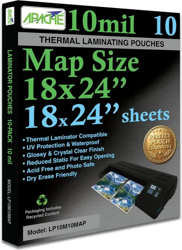 Vista 19 de Apache Map Banner Size Laminating Pouches, 3 Mil, 5 Pack, 18 x 120 Inch Pouch Size Laminating Sheets, Thermal Laminator Compatible, Super Clear