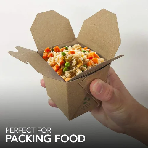 Vista 5 de Contenedores de comida para llevar de 8 onzas, de papel kraft marrón, mini caja china para llevar (paquete de 50) cajas apilables resistentes a