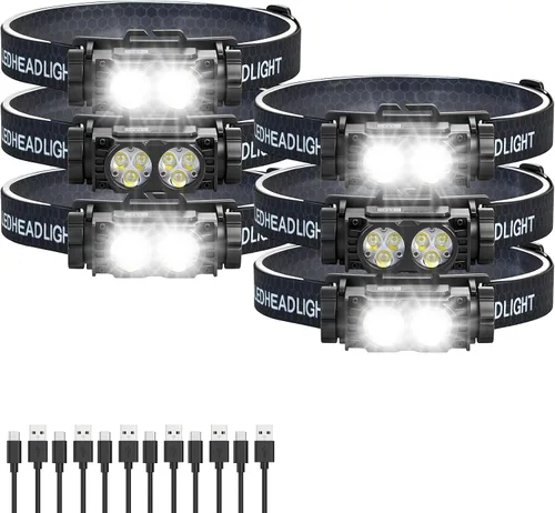 Vista 8 de Bud K Headlamp Rechargeable, 5000L Super Bright Light LED Rechargeable Headlight, 3 Modes, Detachable Flashlight & Waterproof Head Lamp for Adult