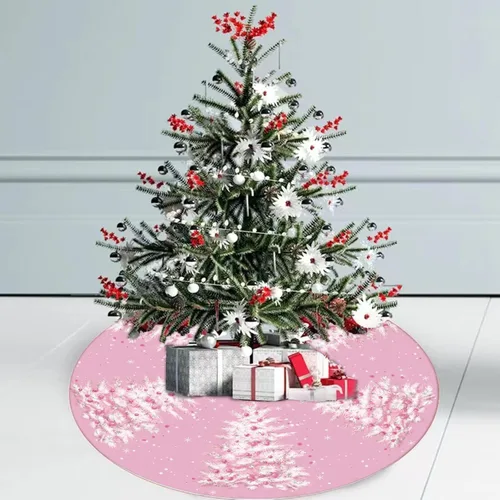 Vista 4 de GAGEC Falda de árbol de Navidad, falda rosa para árbol de Navidad de 15 pulgadas, falda de árbol de invierno para decoración de Navidad