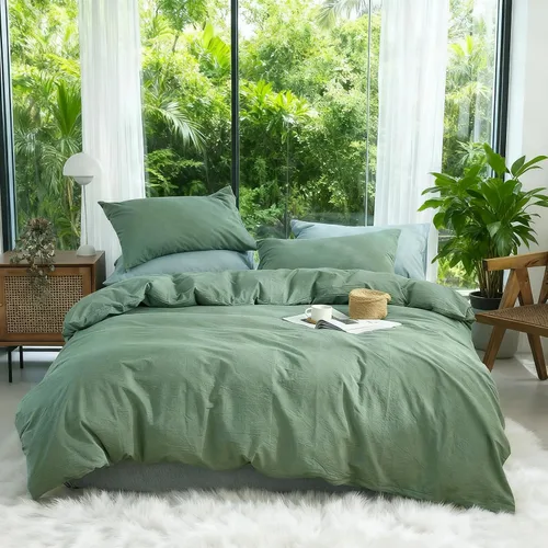 Vista 14 de DONEUS Juego de funda de edredón a cuadros 100% algodón lavado como lino súper suave y cómodo, juego de ropa de cama de 3 piezas a cuadros negros