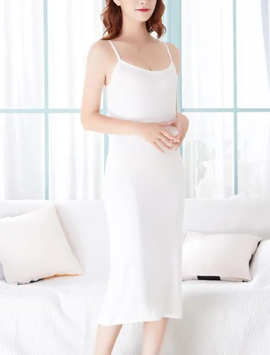 Vista 2 de FEOYA Camisón completo para mujer, con tirantes delgados ajustables, camisola