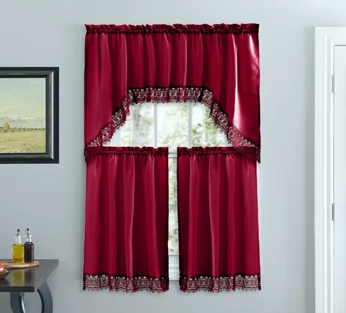 Vista 7 de American Linen - Cortinas para cafetería para cocina, cortinas de baño con cenefa, borde de encaje bordado. (Beige) Incluye cenefa a juego