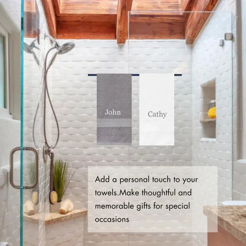 Vista 4 de Toallas de baño suaves bordadas personalizadas, juego de 2 toallas decorativas para baño, gimnasio, sauna, ducha, spa, piscina y dormitorio