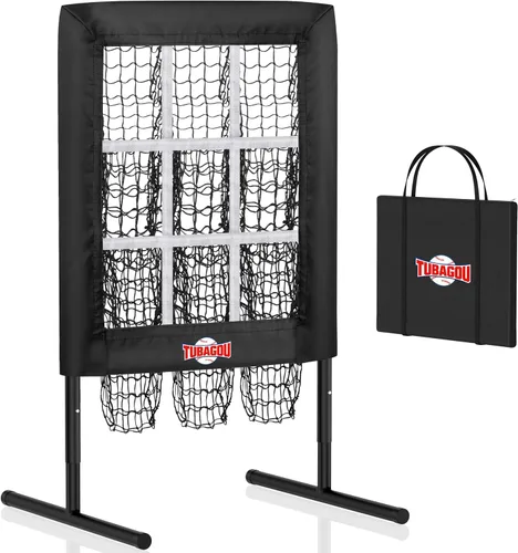 Vista 8 de Red de lanzamiento de béisbol de 9 agujeros con bolsillos para lanzar objetivo Baseball and Softball Pitching Net, Protable and Adjustable Pitcher