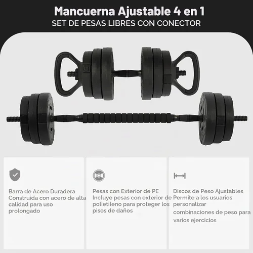 Vista 3 de Fitvids Adjustable Dumbbell Set, 60 Lbs Free Weights with Connector, Black