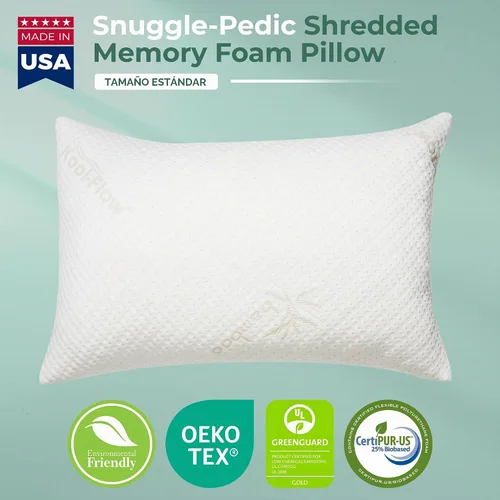 Vista 2 de Almohada estándar de espuma viscoelástica triturada Snuggle-Pedic para dormir - Refrescante y con soporte para el cuello, la espalda y los hombros