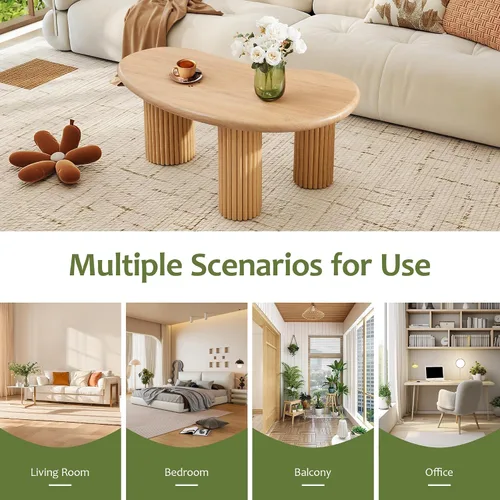 Vista 6 de Mesa de Centro Acanalada, 39'' Mesas de Centro Estilo Granja para Sala de Estar, Mesa Central de Acento de Madera Baja Mesa de Té Pequeña con Base