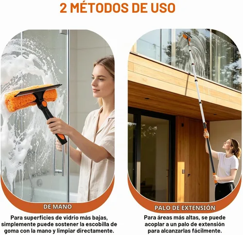 Vista 6 de Buyplus Kit de limpieza de ventanas de alto alcance de 26 pies con poste de extensión de 5 a 20 pies, limpiador de ventanas extensible, kit
