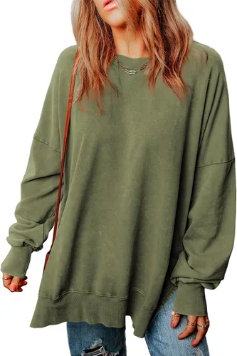 Vista 79 de SHEWIN Sudadera casual de manga larga con cuello redondo para mujer, ligera, holgada
