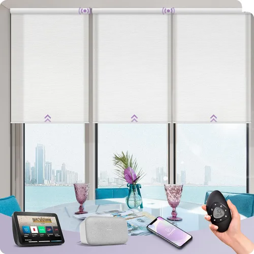 Vista 41 de Graywind Persianas enrollables inteligentes acopladas compatibles con Alexa Google, tamaño personalizado extra grande, persianas motorizadas