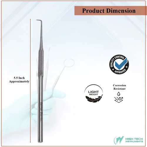 Vista 3 de Sonda dental Explorer #90 hecha de acero inoxidable reutilizable herramienta placa y removedor de sarro de dientes punta en ángulo adecuado para uso