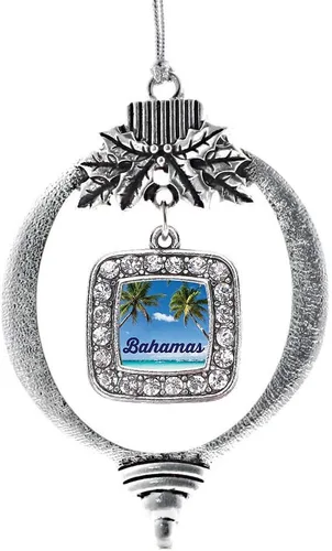 Vista 12 de Inspired Silver - Bon Voyage Cruise Ship Charm Ornamento – Adornos navideños cuadrados de plata con joyas de circonita cúbica