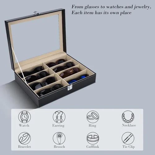 Vista 2 de AUTOARK Leather 8 Piece Eyeglasses Storage and Sunglass Glasses Display Case Organizer