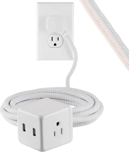 Vista 8 de Cordinate Adapt 78847 - Tira de alimentación de 3 tomas múltiples ampliamente espaciadas, 2 puertos USB, cable de extensión trenzado de 4 pies