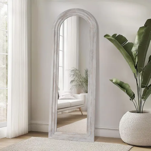 Vista 9 de MirrMuse Arched Floor Full Length Mirror with Wood Frame, 56"x21" Rustic Farmhouse, Free Standing, for Bedroom Living Room Store, Leaning or Wall