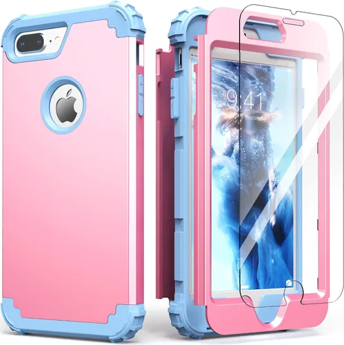 Vista 14 de IDweel Funda para iPhone 8 Plus, Funda para iPhone 7 Plus con Protector de Pantalla de Vidrio Templado, 3 en 1 Resistente a Golpes Delgada Híbrida