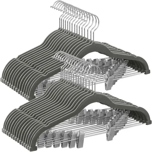 Vista 19 de SONGMICS Paquete de 20 perchas para pantalones, perchas de terciopelo de 16.7 pulgadas de largo con clips ajustables, perchas resistentes