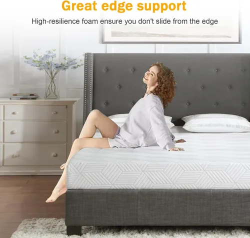Vista 6 de Colchón de Cama Tamaño Twin de Espuma Viscoelástica con Gel en una Caja, Firmeza Media y Buen Soporte, Diseño Removible y Lavable, Tela