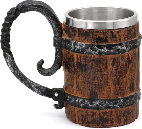 Vista 11 de GuoShuang Decoración nórdica de acero inoxidable de madera viking café fresco taza viking regalo para hombres taza de cerveza stein
